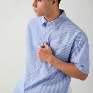 SWAVVY Chemise à manches courtes rayée décontractée tissée, minimaliste et , adaptée pour l'été
