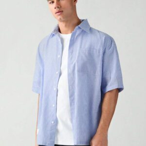 SWAVVY Chemise à manches courtes rayée décontractée tissée, minimaliste et , adaptée pour l'été