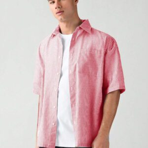 SWAVVY Chemise à manches courtes rayée décontractée tissée, minimaliste et , adaptée pour l'été