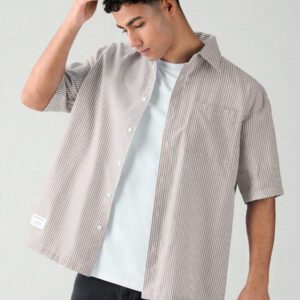 SWAVVY Chemise à manches courtes rayée décontractée tissée, minimaliste et , adaptée pour l'été