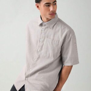 SWAVVY Chemise à manches courtes rayée décontractée tissée, minimaliste et , adaptée pour l'été