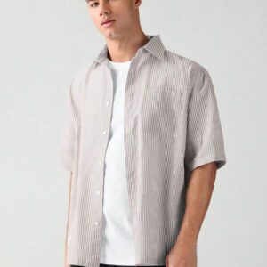 SWAVVY Chemise à manches courtes rayée décontractée tissée, minimaliste et , adaptée pour l'été