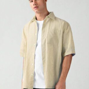SWAVVY Chemise à manches courtes rayée décontractée tissée, minimaliste et , adaptée pour l'été
