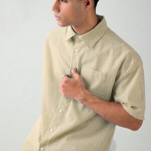 SWAVVY Chemise à manches courtes rayée décontractée tissée, minimaliste et , adaptée pour l'été