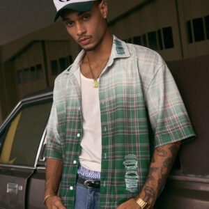 AXEPEAK Chemise pour hommes à manches courtes, coupe ample et collier multiple, style de rue, en différentes tailles. Convient pour l'école et les tenues de rue