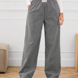 Manfinity INSISELF Pantalon large taille mi-haute avec décoration de bande tissée, style décontracté, unisexe