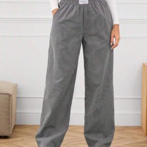 Manfinity INSISELF Pantalon large taille mi-haute avec décoration de bande tissée, style décontracté, unisexe