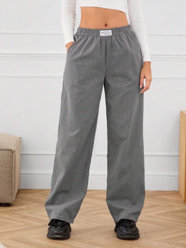 Manfinity INSISELF Pantalon large taille mi-haute avec décoration de bande tissée, style décontracté, unisexe – Image 2
