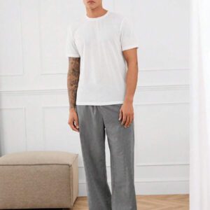 Manfinity INSISELF Pantalon large taille mi-haute avec décoration de bande tissée, style décontracté, unisexe