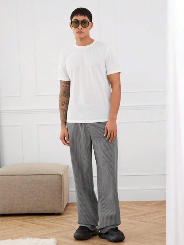 Manfinity INSISELF Pantalon large taille mi-haute avec décoration de bande tissée, style décontracté, unisexe – Image 3