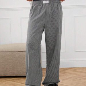 Manfinity INSISELF Pantalon large taille mi-haute avec décoration de bande tissée, style décontracté, unisexe