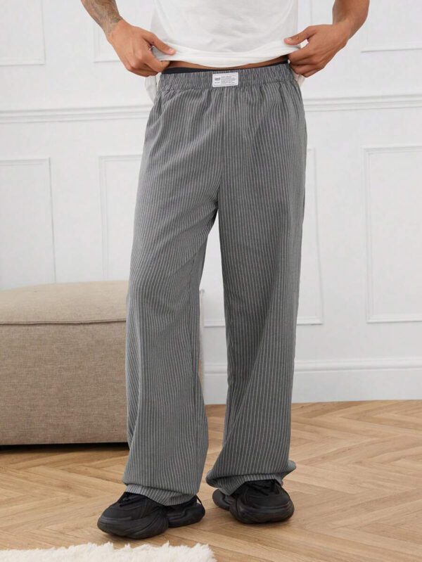Manfinity INSISELF Pantalon large taille mi-haute avec décoration de bande tissée, style décontracté, unisexe – Image 4