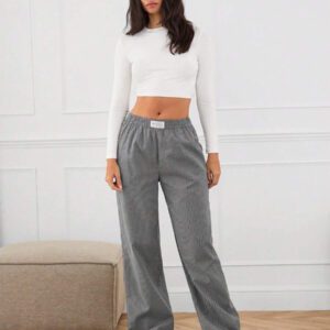 Manfinity INSISELF Pantalon large taille mi-haute avec décoration de bande tissée, style décontracté, unisexe