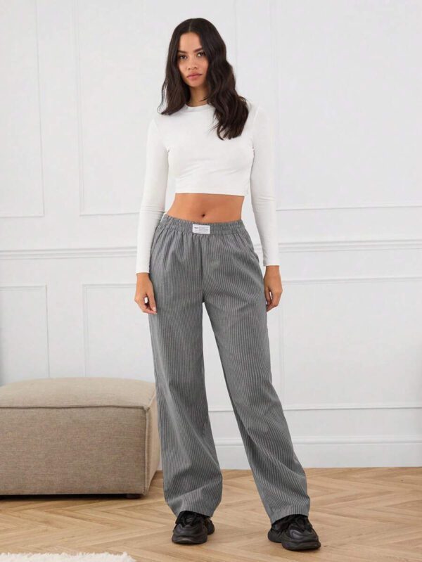 Manfinity INSISELF Pantalon large taille mi-haute avec décoration de bande tissée, style décontracté, unisexe – Image 5