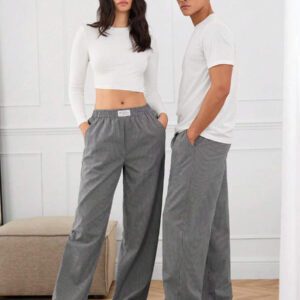 Manfinity INSISELF Pantalon large taille mi-haute avec décoration de bande tissée, style décontracté, unisexe