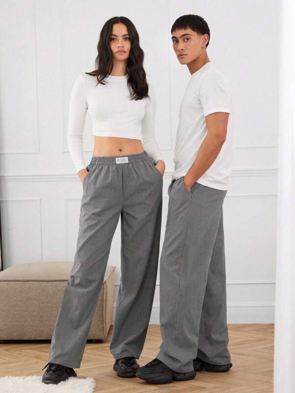 Manfinity INSISELF Pantalon large taille mi-haute avec décoration de bande tissée, style décontracté, unisexe – Image 6