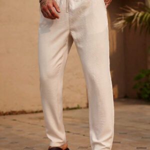 Manfinity RSRT Pantalon décontracté pour hommes, couleur unie, cordon de serrage à la taille, poches inclinées. Pantalon blanc pour hommes. Pantalon décontracté pour hommes