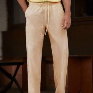 Manfinity Homme Pantalon long décontracté en lin avec cordon de serrage pour homme avec poches pour vacances d'été