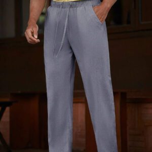 Manfinity Homme Pantalon long décontracté en lin avec cordon de serrage pour homme avec poches pour vacances d'été