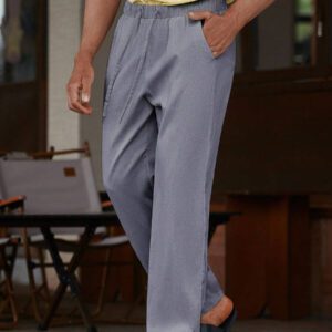 Manfinity Homme Pantalon long décontracté en lin avec cordon de serrage pour homme avec poches pour vacances d'été