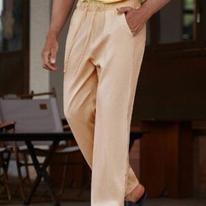 Manfinity Homme Pantalon long décontracté en lin avec cordon de serrage pour homme avec poches pour vacances d'été