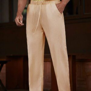 Manfinity Homme Pantalon long décontracté en lin avec cordon de serrage pour homme avec poches pour vacances d'été