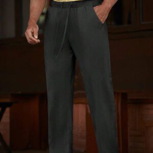 Manfinity Homme Pantalon long décontracté en lin avec cordon de serrage pour homme avec poches pour vacances d'été