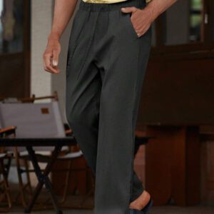 Manfinity Homme Pantalon long décontracté en lin avec cordon de serrage pour homme avec poches pour vacances d'été