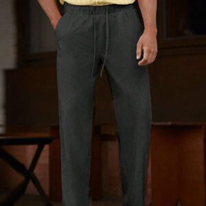 Manfinity Homme Pantalon long décontracté en lin avec cordon de serrage pour homme avec poches pour vacances d'été