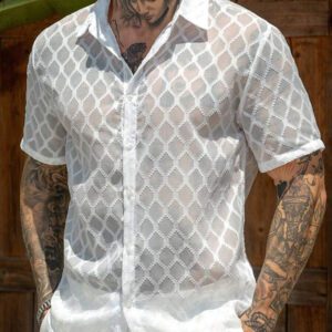 Manfinity RSRT Chemise décontractée texturée à simple boutonnage et manches courtes pour homme, été