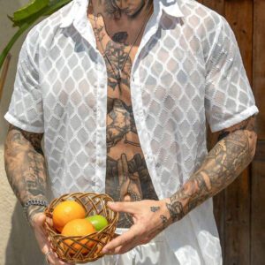 Manfinity RSRT Chemise décontractée texturée à simple boutonnage et manches courtes pour homme, été