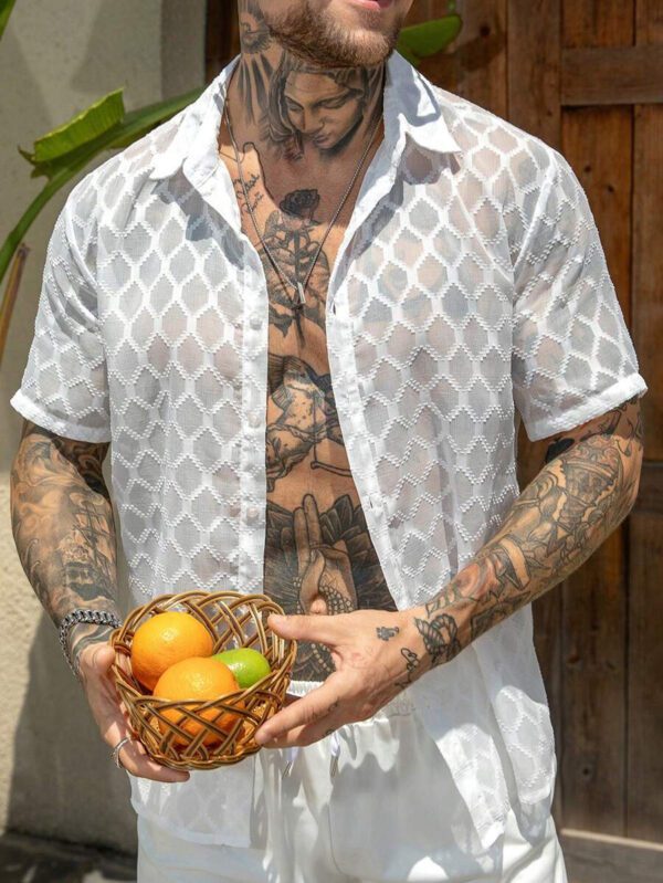 Manfinity RSRT Chemise décontractée texturée à simple boutonnage et manches courtes pour homme, été – Image 4