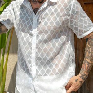 Manfinity RSRT Chemise décontractée texturée à simple boutonnage et manches courtes pour homme, été