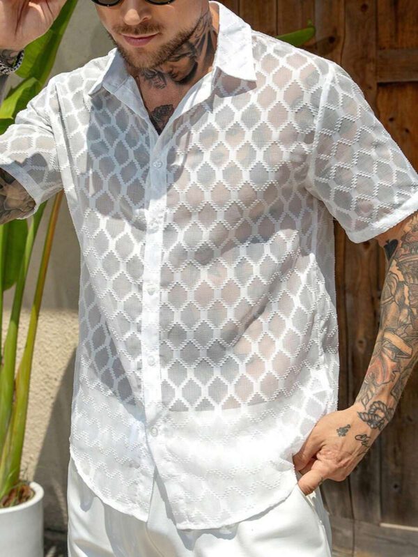 Manfinity RSRT Chemise décontractée texturée à simple boutonnage et manches courtes pour homme, été – Image 5