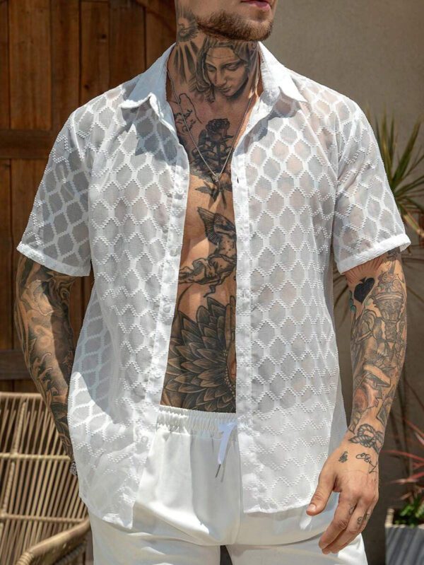 Manfinity RSRT Chemise décontractée texturée à simple boutonnage et manches courtes pour homme, été – Image 6