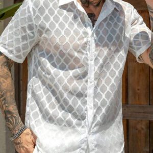 Manfinity RSRT Chemise décontractée texturée à simple boutonnage et manches courtes pour homme, été