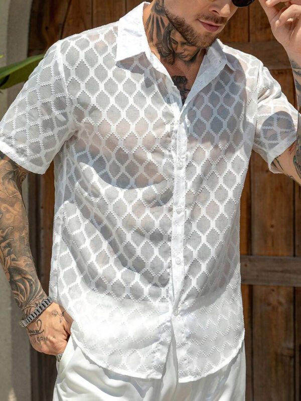 Manfinity RSRT Chemise décontractée texturée à simple boutonnage et manches courtes pour homme, été – Image 7