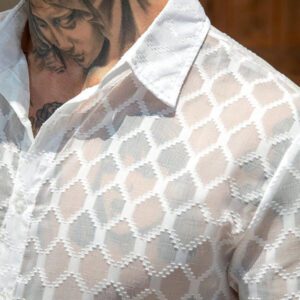 Manfinity RSRT Chemise décontractée texturée à simple boutonnage et manches courtes pour homme, été