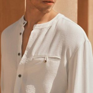 Manfinity VCAY Chemise décontractée à manches longues et col rond tissée pour homme, convient pour l'été