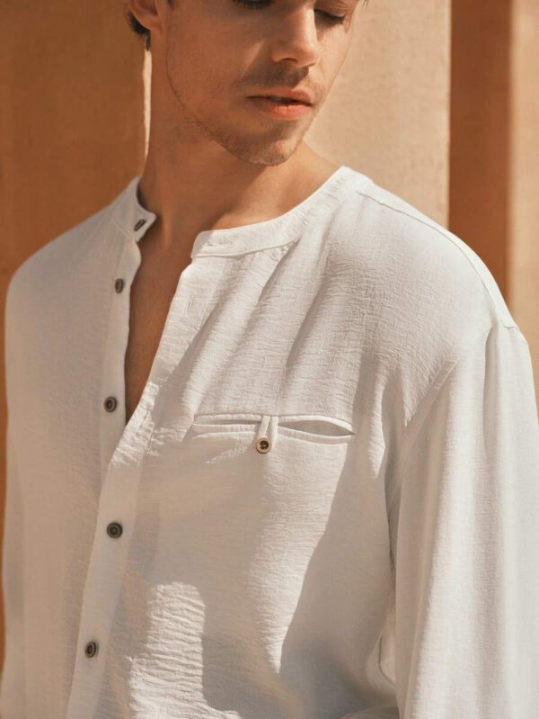 Manfinity VCAY Chemise décontractée à manches longues et col rond tissée pour homme, convient pour l'été – Image 3