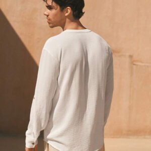 Manfinity VCAY Chemise décontractée à manches longues et col rond tissée pour homme, convient pour l'été