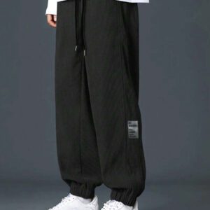 Manfinity Hypemode Pantalon décontracté ample en coton avec cordon de serrage et appliqués, pour hommes