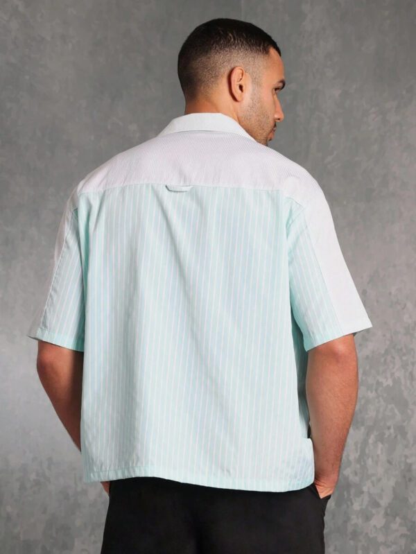 SUMWON Chemise à manches courtes premium à boutons, coupe ample, motif rayé menthe, streetwear, décontracté, bureau, respirante, légère – Image 4