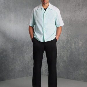 SUMWON Chemise à manches courtes premium à boutons, coupe ample, motif rayé menthe, streetwear, décontracté, bureau, respirante, légère