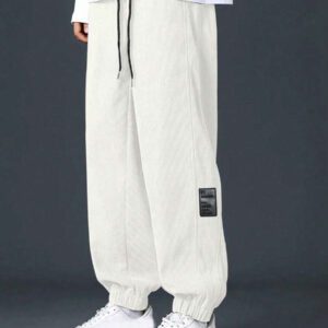 Manfinity Hypemode Pantalon décontracté ample en coton avec cordon de serrage et appliqués, pour hommes