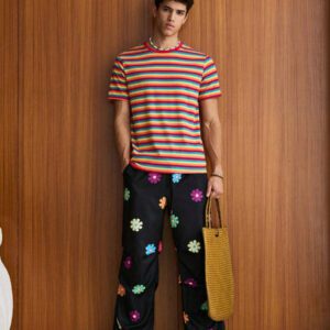 SWAVVY 1 pièce Pantalon noir imprimé graphique style vintage élevé de la rue avec une coupe ample et un style humoristique pour hommes, vêtements d'automne retour à l'école