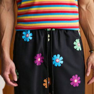 SWAVVY 1 pièce Pantalon noir imprimé graphique style vintage élevé de la rue avec une coupe ample et un style humoristique pour hommes, vêtements d'automne retour à l'école