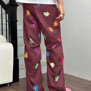 SWAVVY 1 pièce Pantalon noir imprimé graphique style vintage élevé de la rue avec une coupe ample et un style humoristique pour hommes, vêtements d'automne retour à l'école