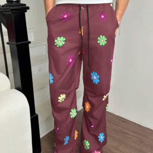 SWAVVY 1 pièce Pantalon noir imprimé graphique style vintage élevé de la rue avec une coupe ample et un style humoristique pour hommes, vêtements d'automne retour à l'école