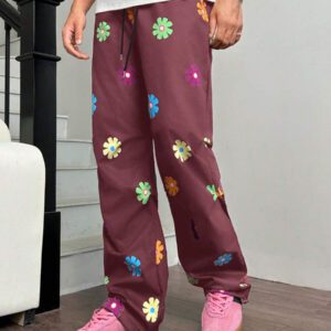SWAVVY 1 pièce Pantalon noir imprimé graphique style vintage élevé de la rue avec une coupe ample et un style humoristique pour hommes, vêtements d'automne retour à l'école